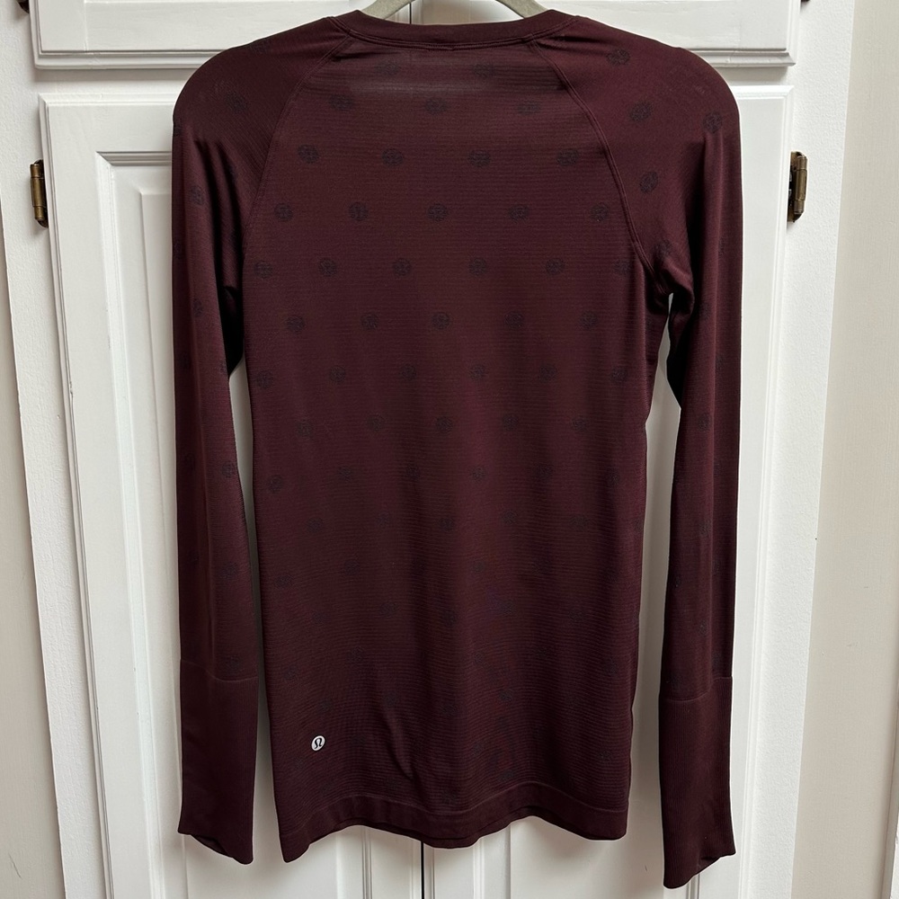 Lululemon Swiftly Tech Long Sleeve Shirt 2.0 Burgundy Wine Color Size 6 - Picture 2 of 10